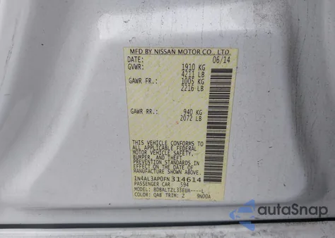 2015 Nissan Altima 2.5 Sl из США, поврежденный, VIN 1N4AL3AP0FN314614